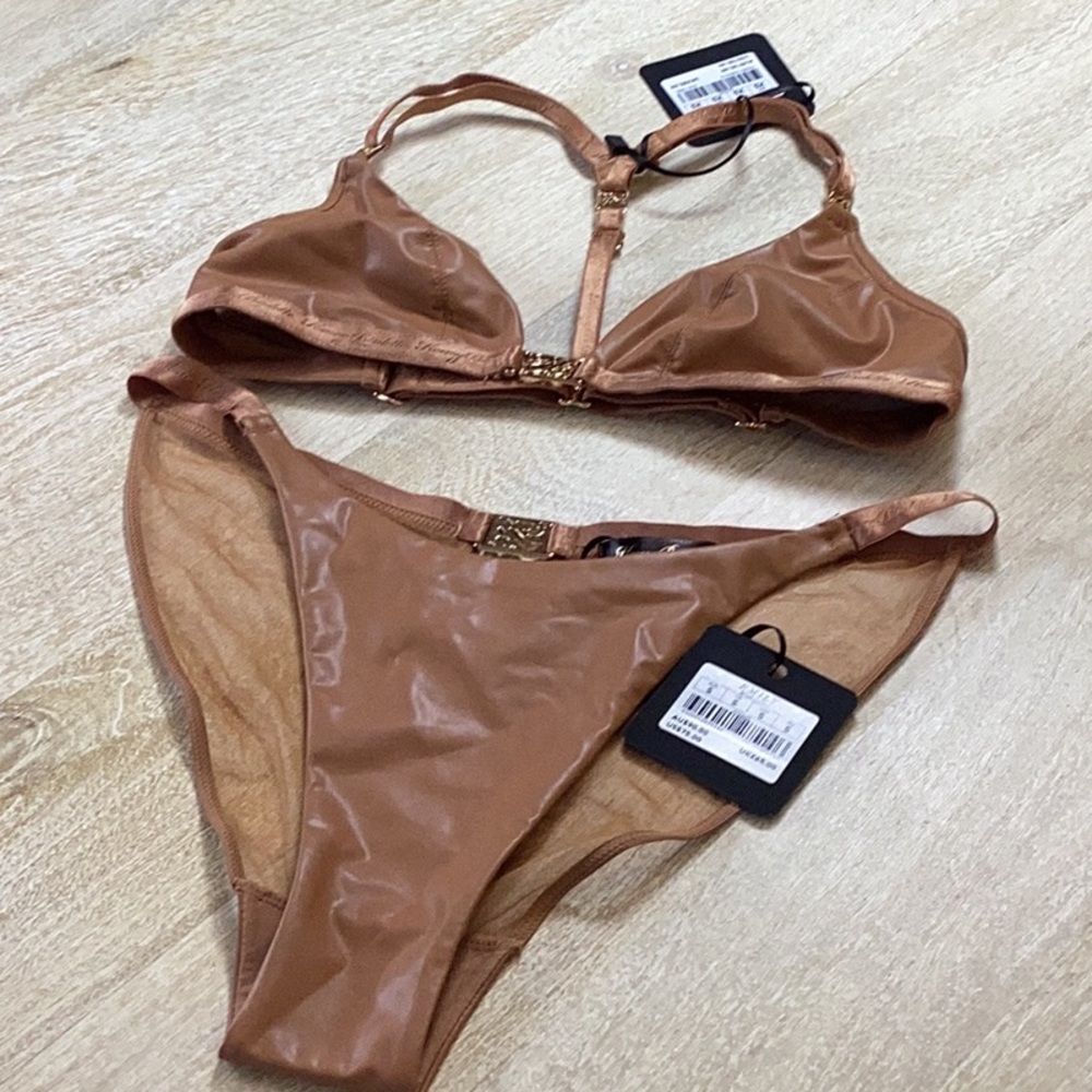 Honey Birdette Emily Toffee Bralette (Size XS) and Panty (Size Small) Set